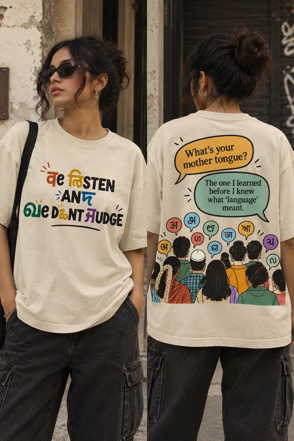Mother Tongue tee on model