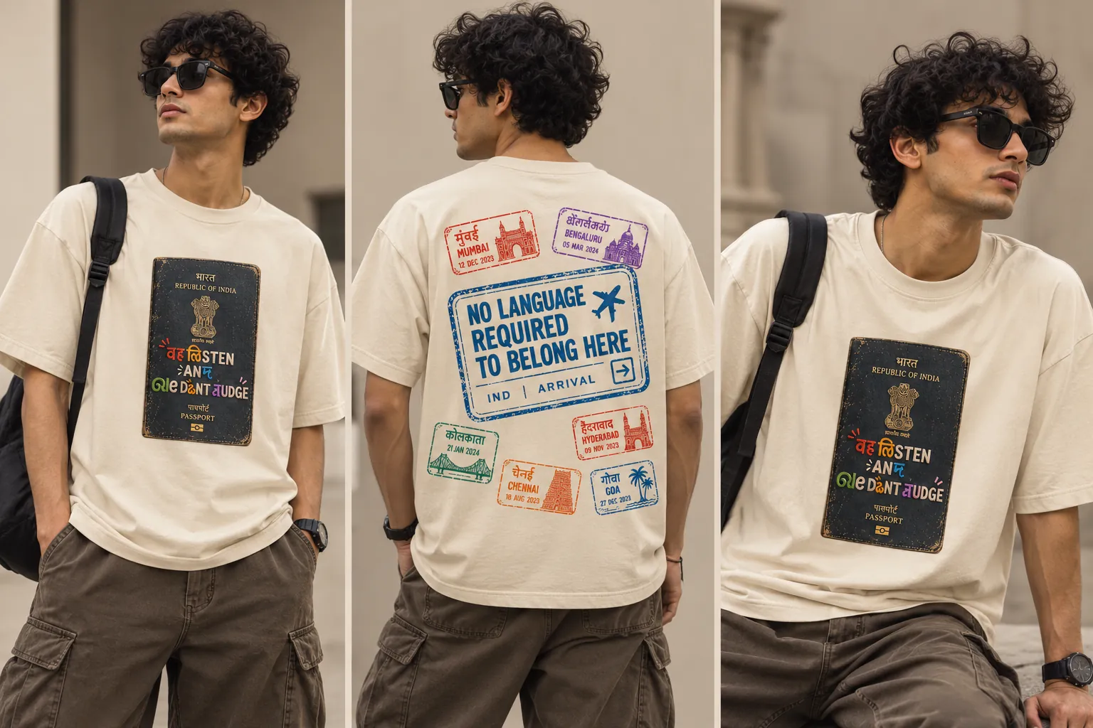 Passport tee on model