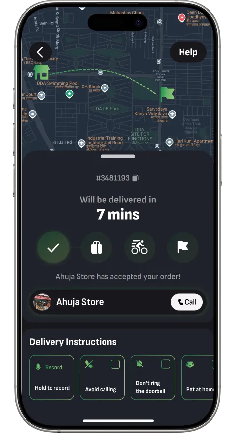 Order accepted screen