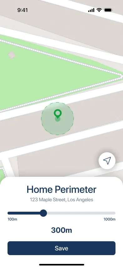 Geofencing screen with radius slider